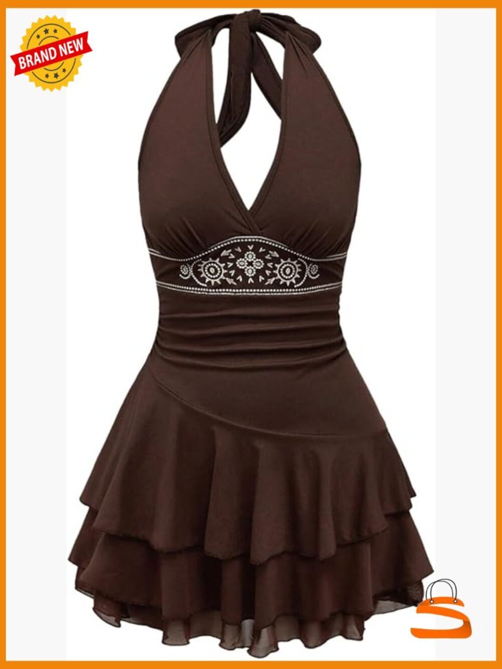 Women Plus Size Halter Mini Dress Ruched Ruffle Y2K Hippie Boho
